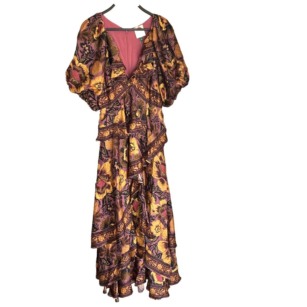 FARM Rio Blush Garden Bloom Tiered Maxi Dress Size XS MSRP $310 Boho NEW